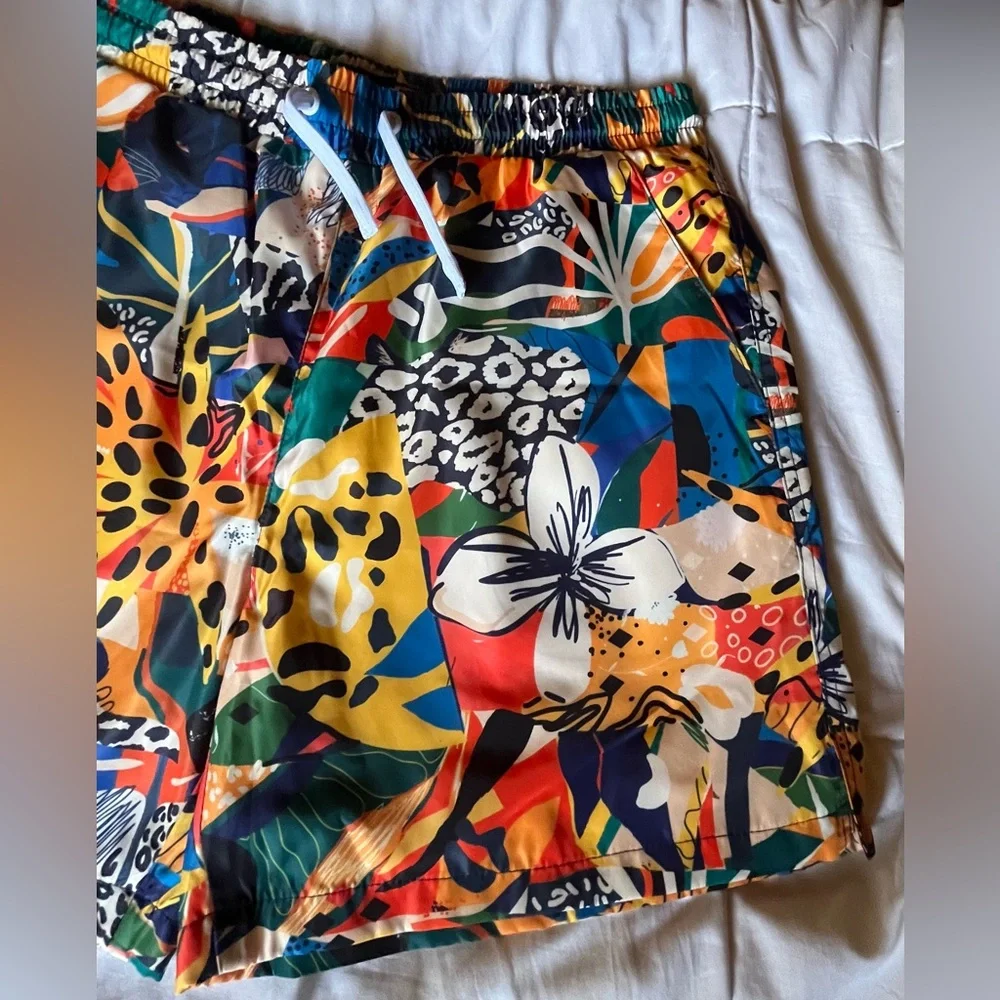 Men's Athletic Swim Shorts in Tropical Multi-Color